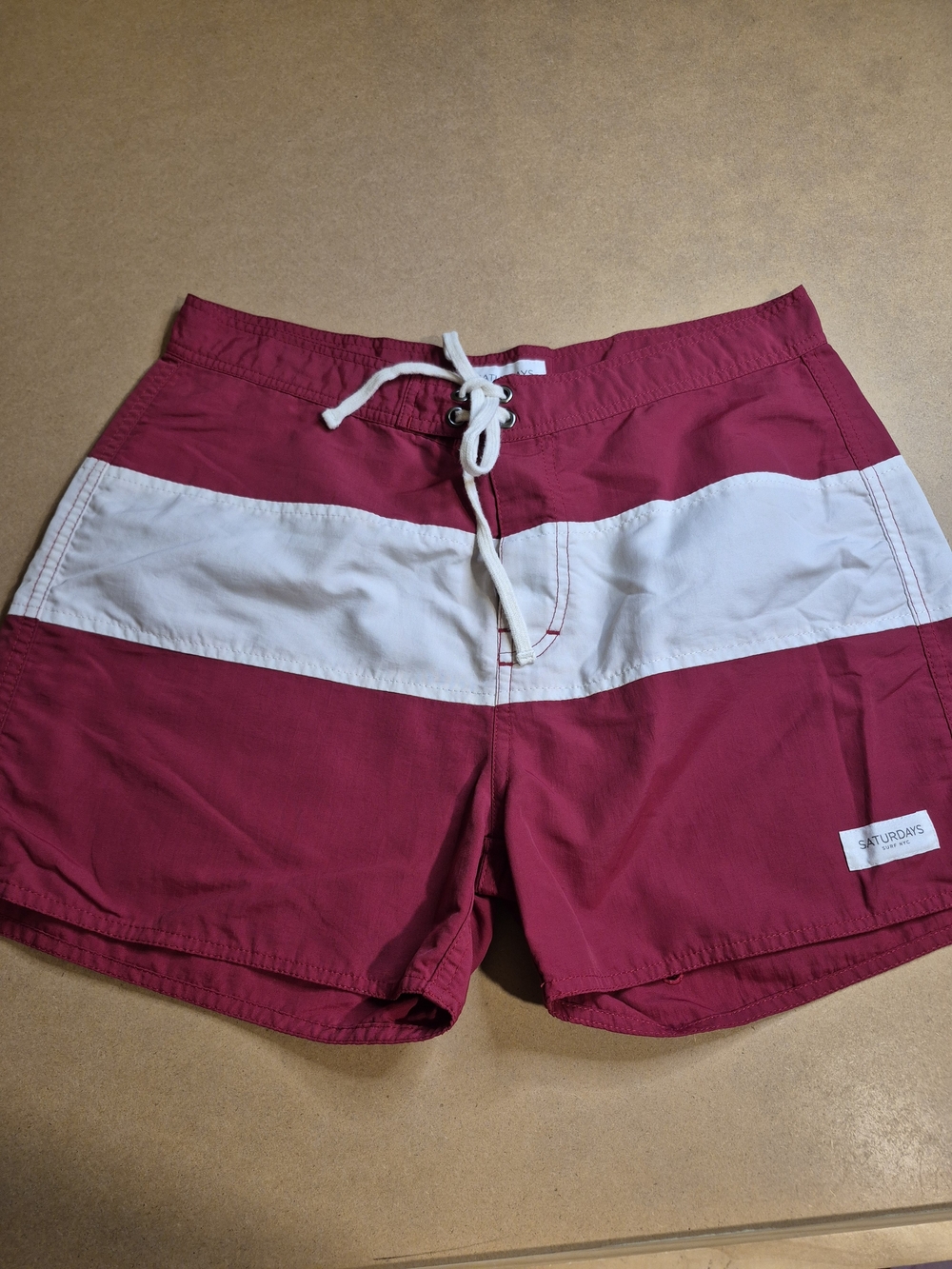Saturdays New York City Red & White Horizontal-Stripe Swim Trunks 4397/5